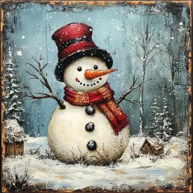 10" x 10" Snowman with Red Hat & Scarf Sign TTE-024