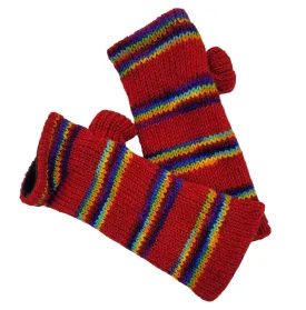 100% Wool Red Rainbow Design Handwarmer Gloves (Adult)