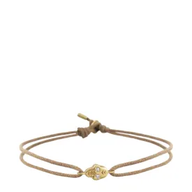 18K Gold Tiny Skull Bracelet on Cord with Diamond Eyes