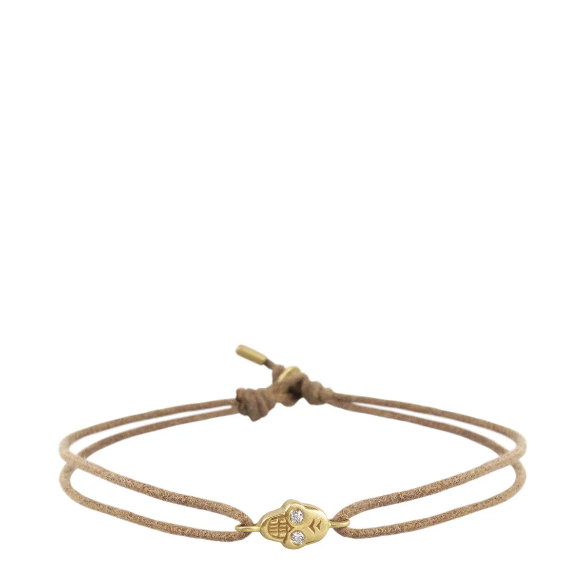 18K Gold Tiny Skull Bracelet on Cord with Diamond Eyes