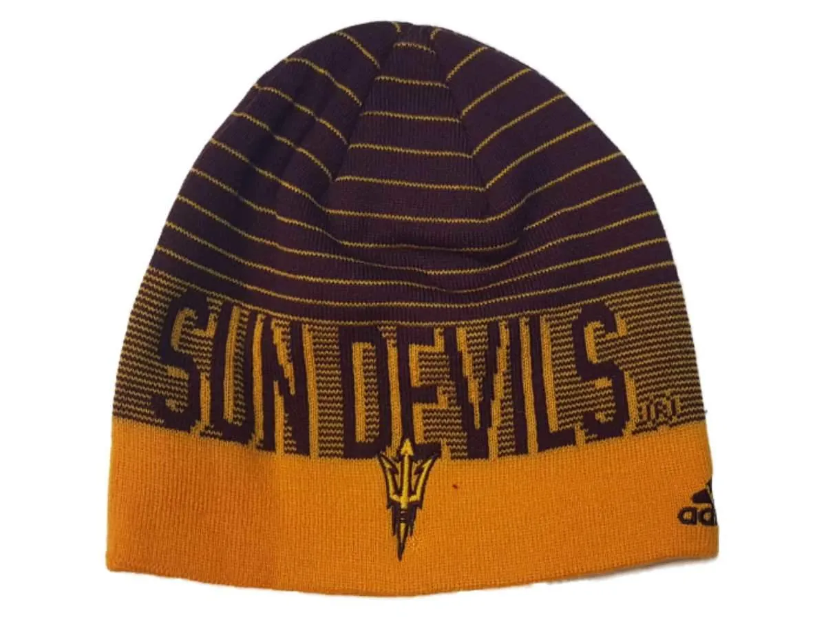 Arizona State Sun Devils Adidas Striped Acrylic Knit Skull Beanie Hat Cap