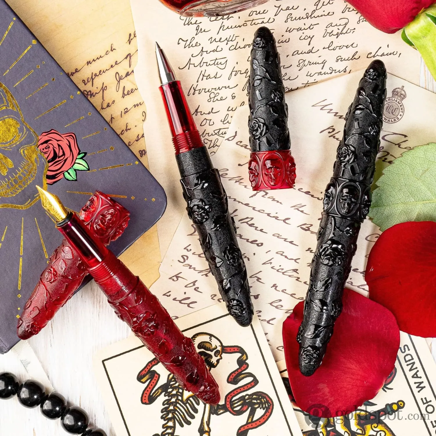 Benu Skulls and Roses Fountain Pen in Smolder