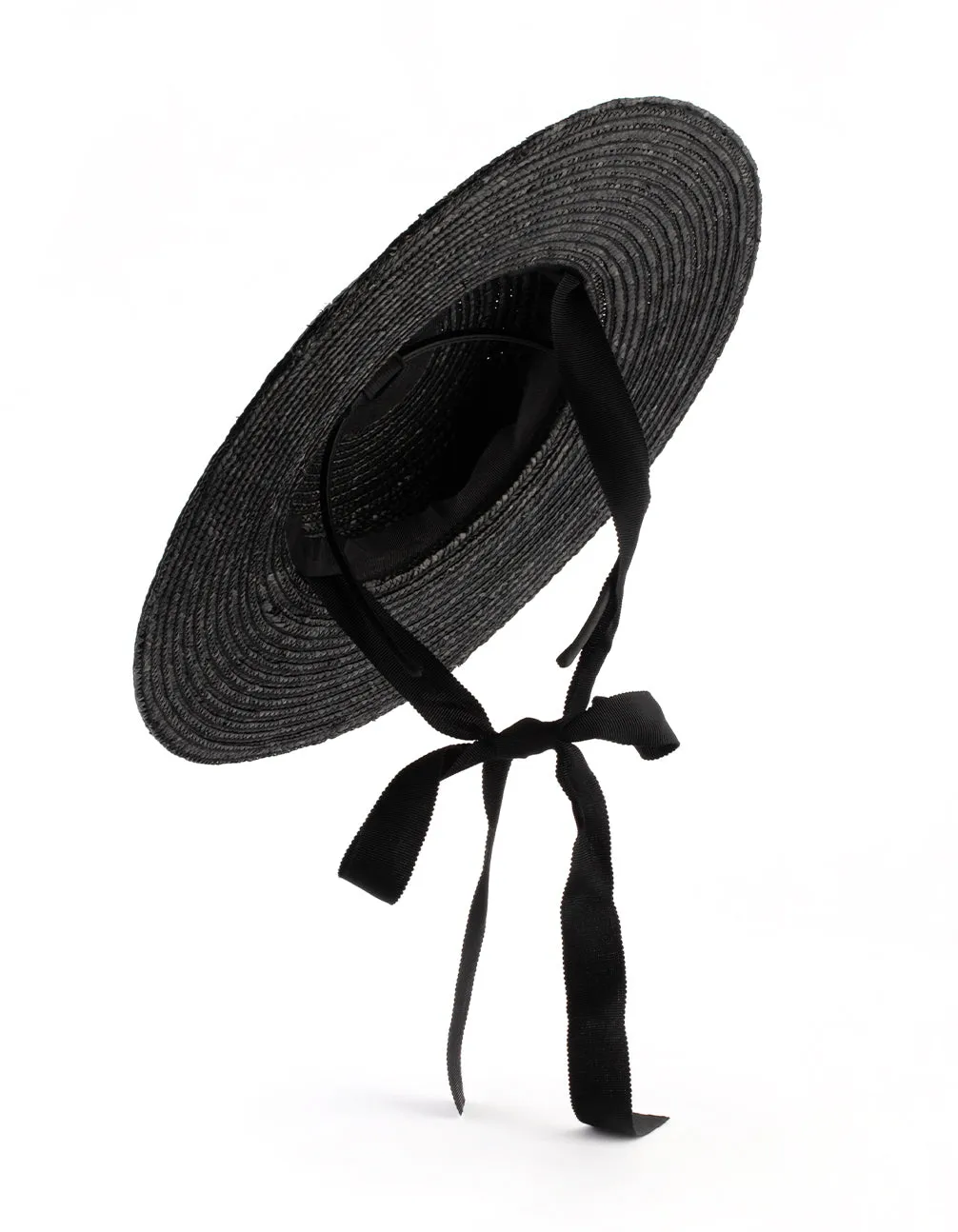 Black Ribbon Tie Braided Boater Hat