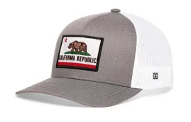 California Flag Trucker Hat  |  Gray White CA Snapback