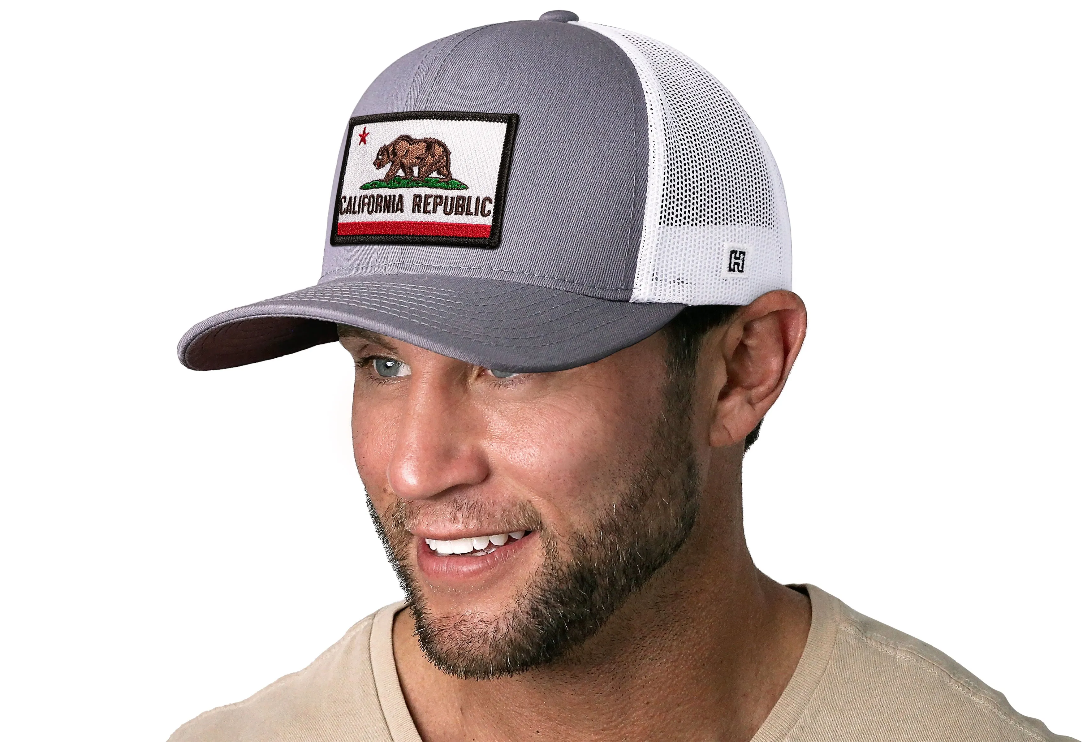 California Flag Trucker Hat  |  Gray White CA Snapback