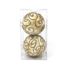 Christmas Ball Ornament - Gold Spirals - 2pc