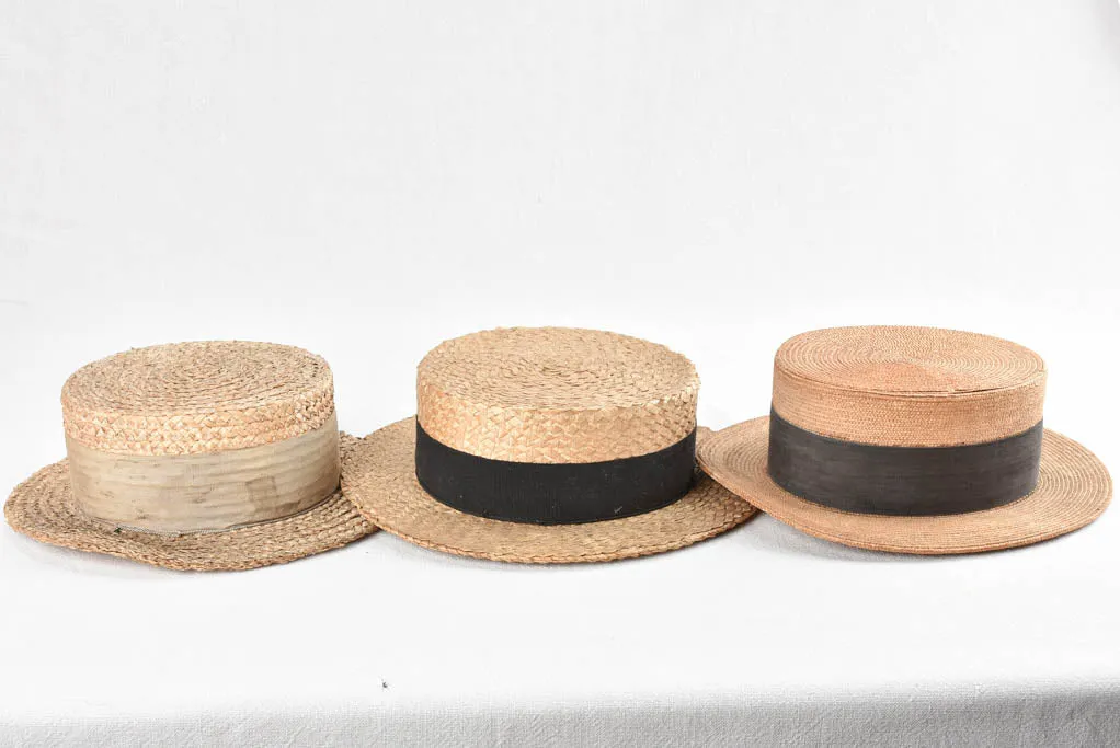 Collection of 7 early 20th century French boater hats - mens