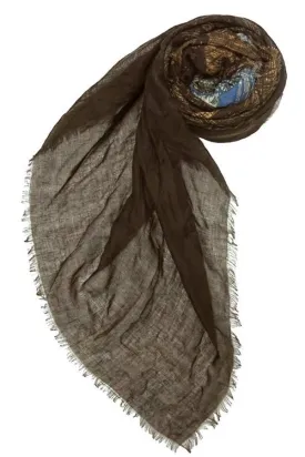 Digital Trees Printed Scarf Wrap in Brown/Blue