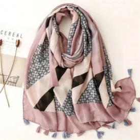 Dusty Pink & Navy Pattern Scarf