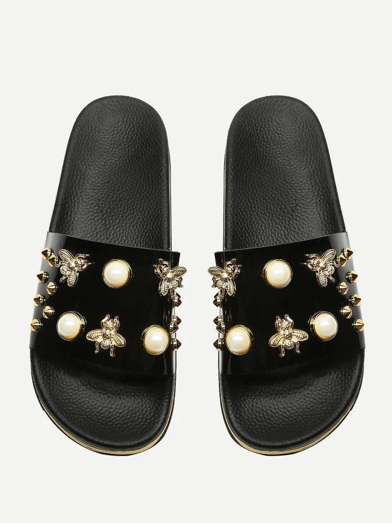 Faux Pearl Decorated Slippers