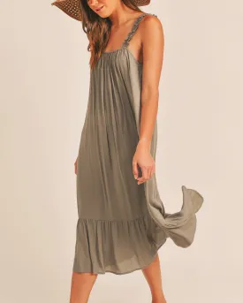 Gauze Ruffle Midi Dress in Olive