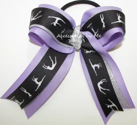 Glitter Gymnastics Black Silver Lavender Ponytail Bow