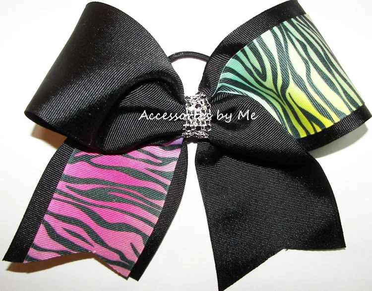 Glitzy Ombre Zebra Black Cheer Bow