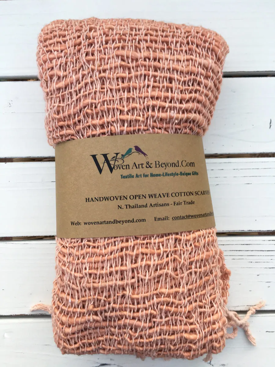 Handwoven Open Weave Cotton Scarf - Peach Puff