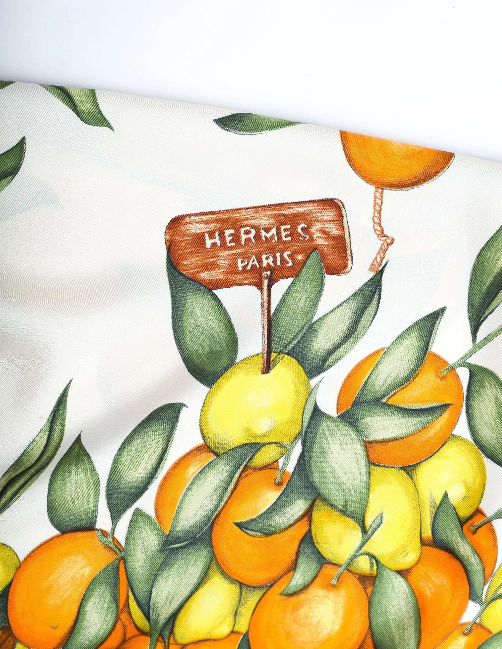 Hermes Vintage Oranges and Lemons Citrus Silk Scarf