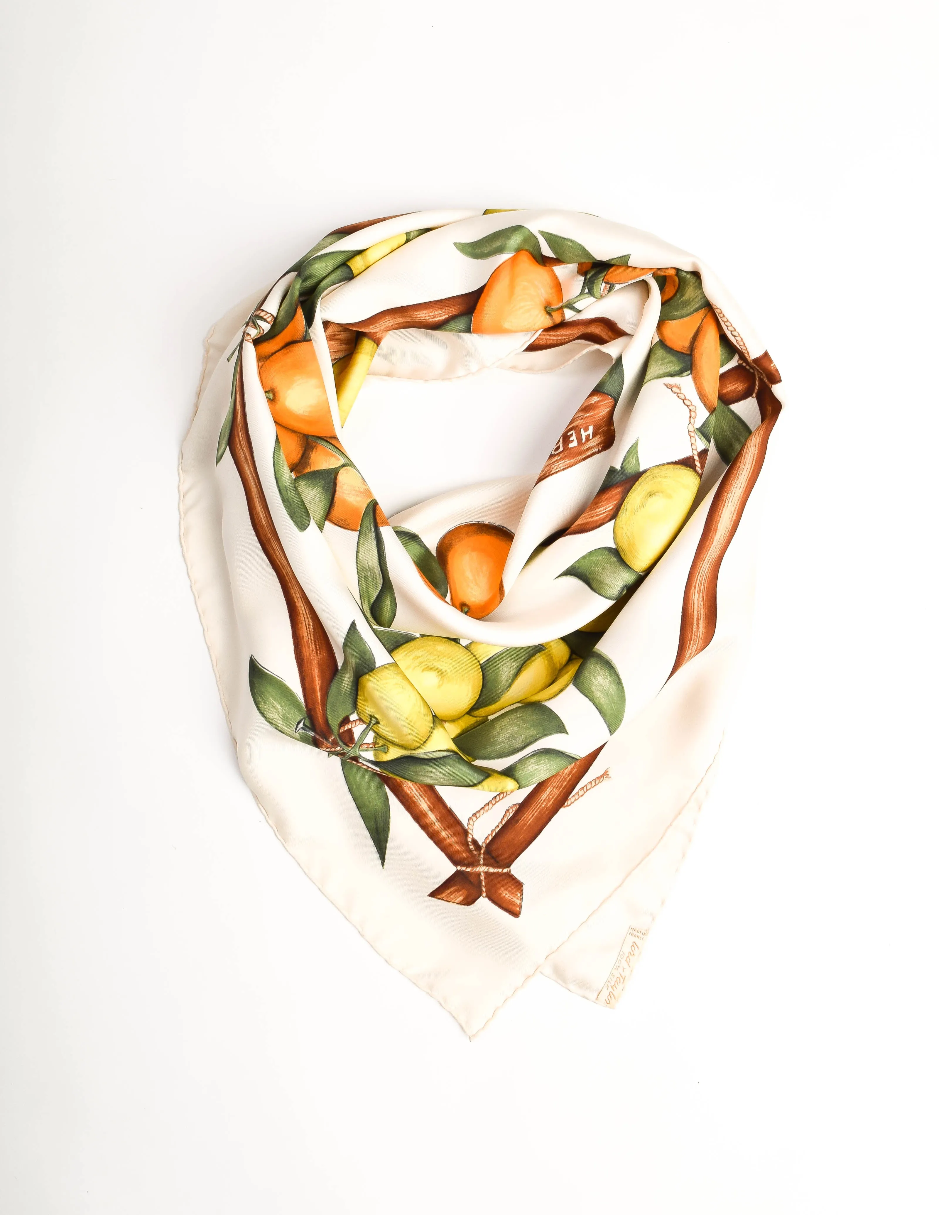 Hermes Vintage Oranges and Lemons Citrus Silk Scarf