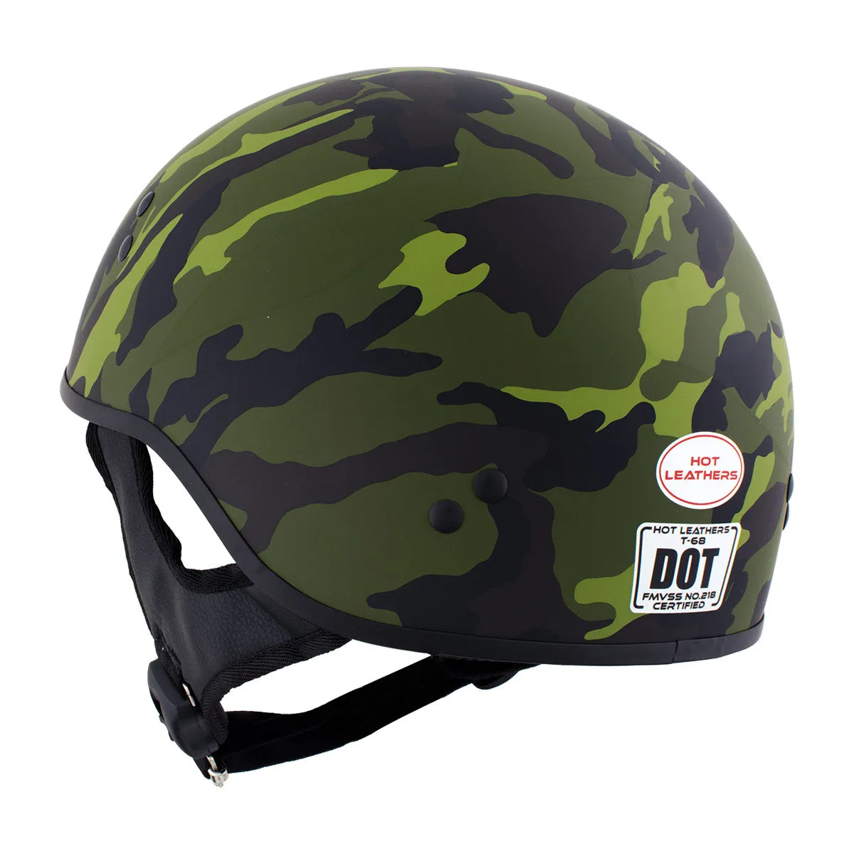 Hot Leathers Camo Matte Green Motorcycle Skull Cap Half Helmet for Men and Women DOT Approved HLD1049