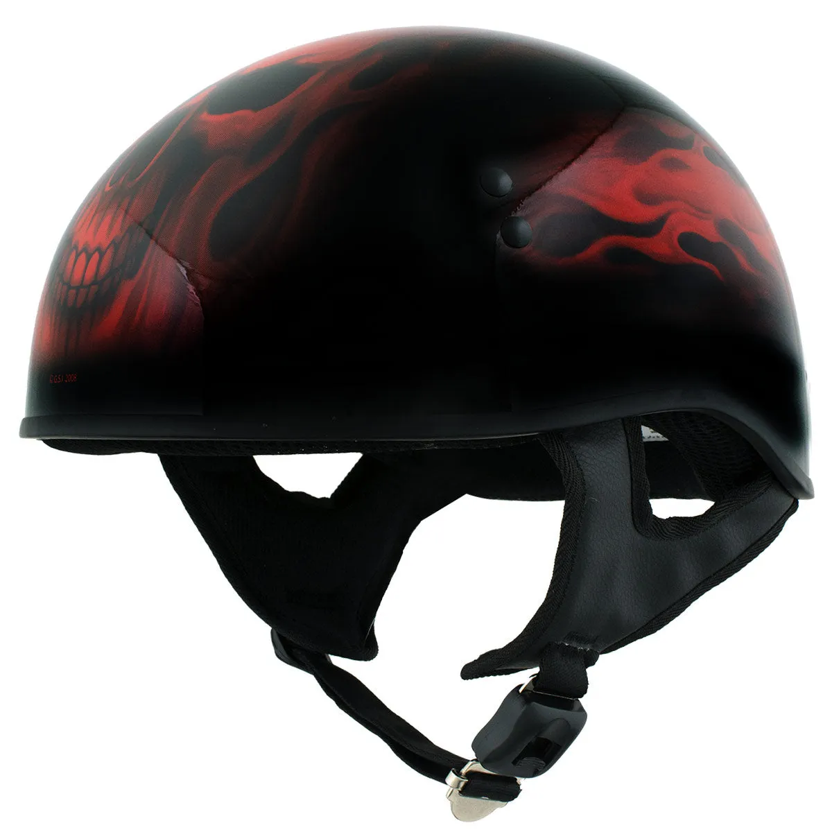 Hot Leathers HLD1018 'Red Flame Skull' Motorcycle DOT Skull Cap Helmet