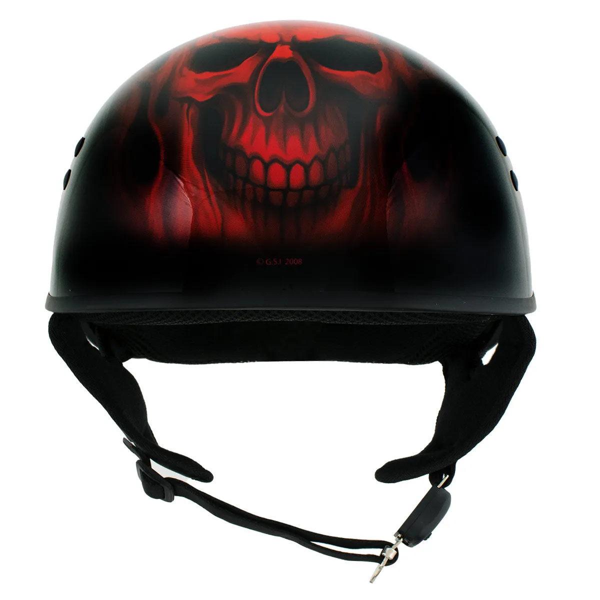 Hot Leathers HLD1018 'Red Flame Skull' Motorcycle DOT Skull Cap Helmet