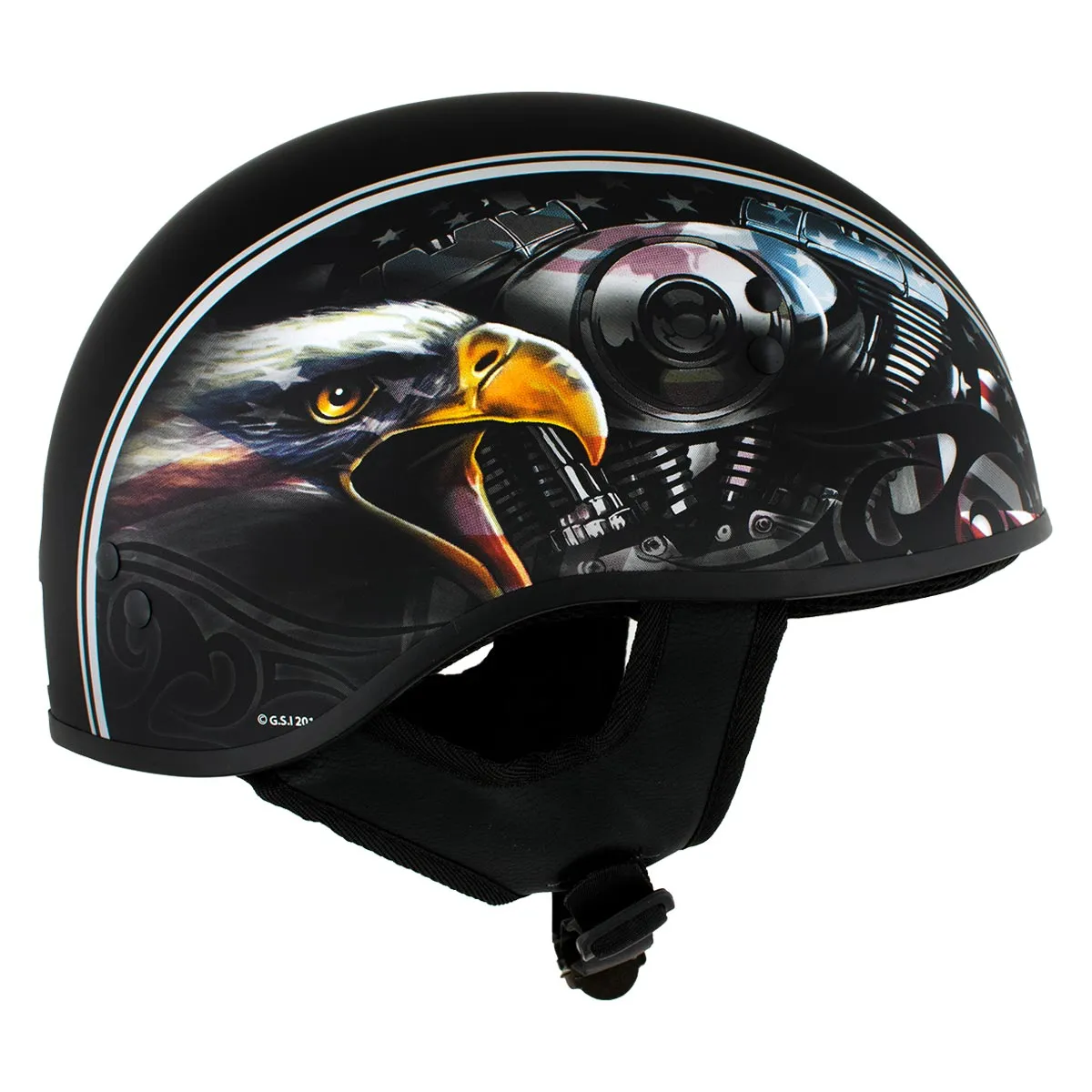 Hot Leathers HLD1023 'V-Twin Eagle' Flat Black Motorcycle DOT Skull Cap Helmet