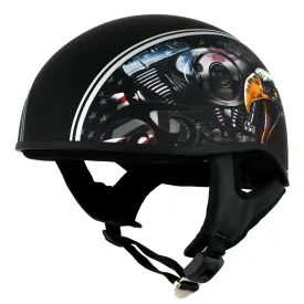 Hot Leathers HLD1023 'V-Twin Eagle' Flat Black Motorcycle DOT Skull Cap Helmet