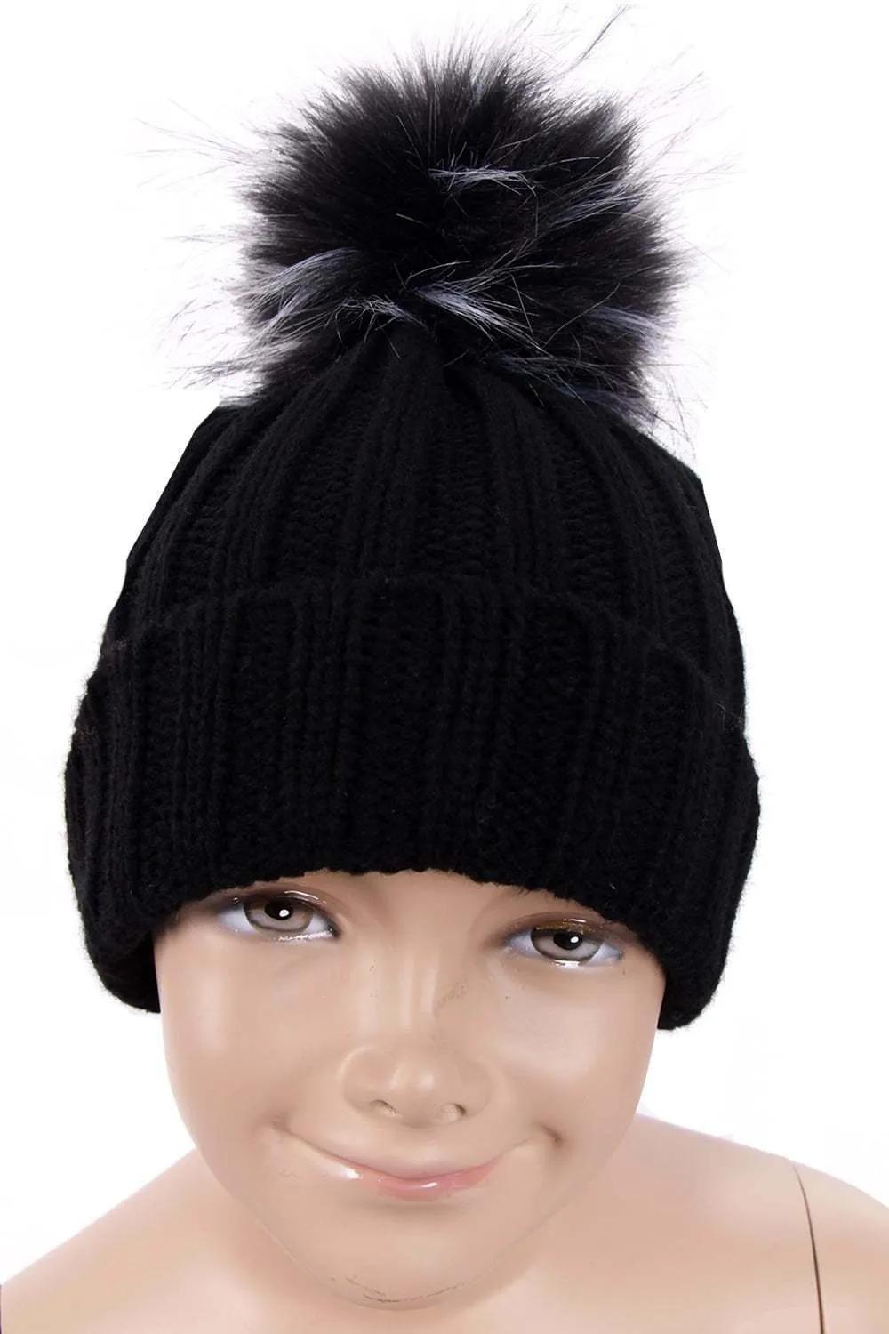 KID Detachable Faux Fur Bobble Pom Pom Hat