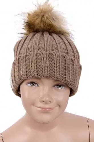 KID Detachable Faux Fur Bobble Pom Pom Hat