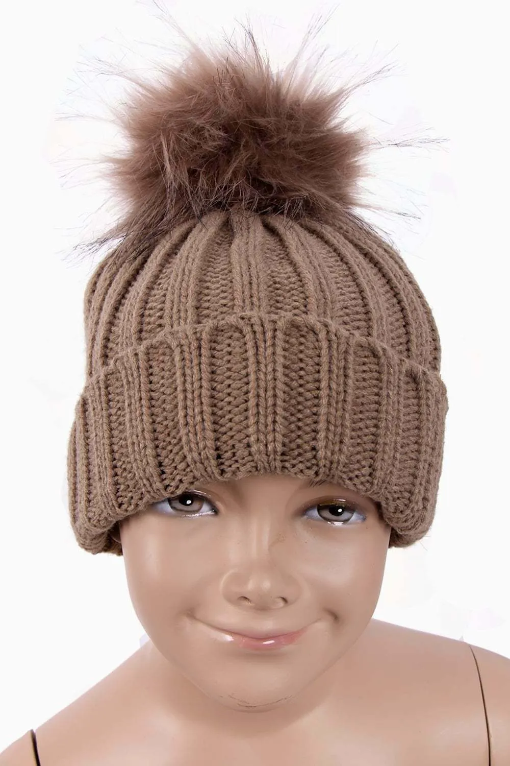 KID Detachable Faux Fur Bobble Pom Pom Hat