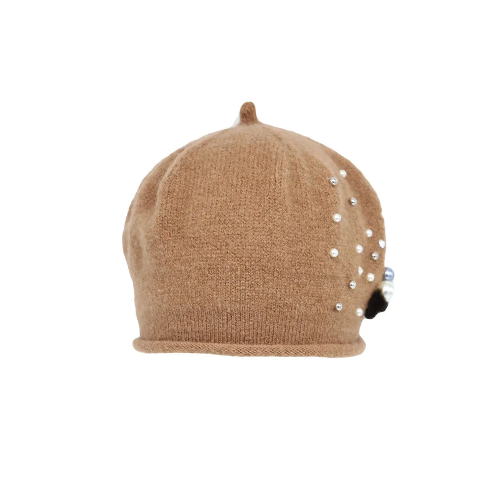 Knit Beanie Slouchy Winter Women Pearl Earflap Hat SL51237