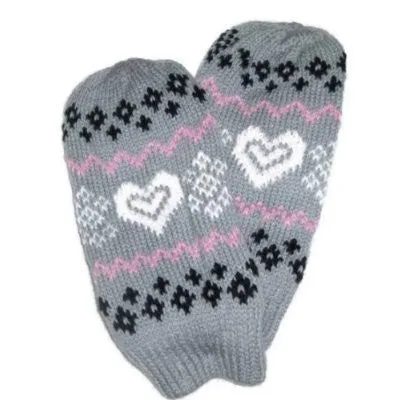 Lined Winter Mittens Sparkle Hearts & Snowflakes