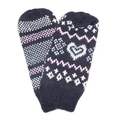 Lined Winter Mittens Sparkle Hearts & Snowflakes