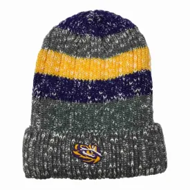 LSU Tigers TOW Gray Purple Yellow Thick Acrylic Knit Cuffed Skull Beanie Hat Cap