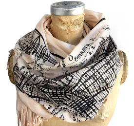 New York City Vintage Map Scarf. Manhattan, Brooklyn Luxe Weight Pashmina