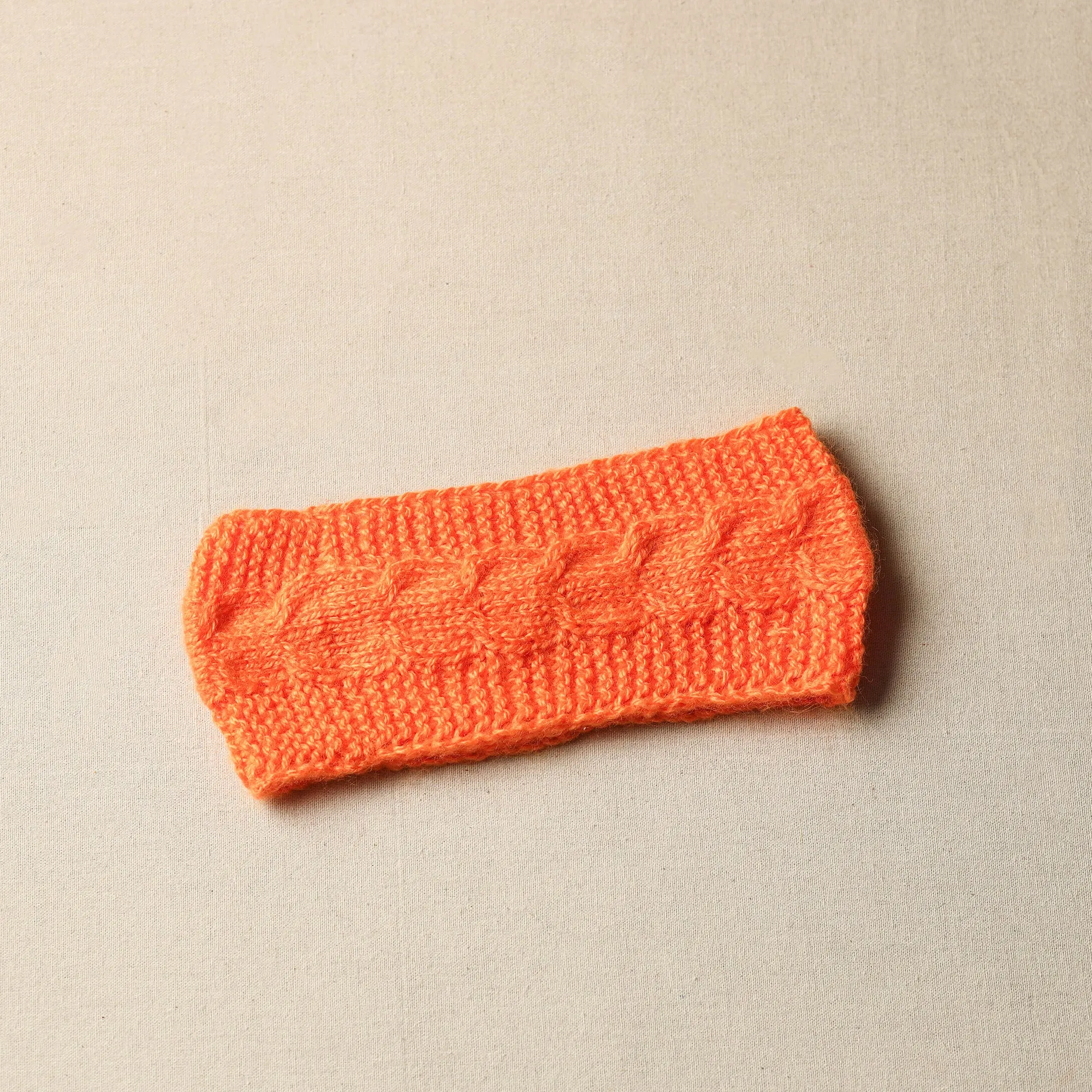 Orange - Kumaun Hand Knitted Woolen Warm Headband 05