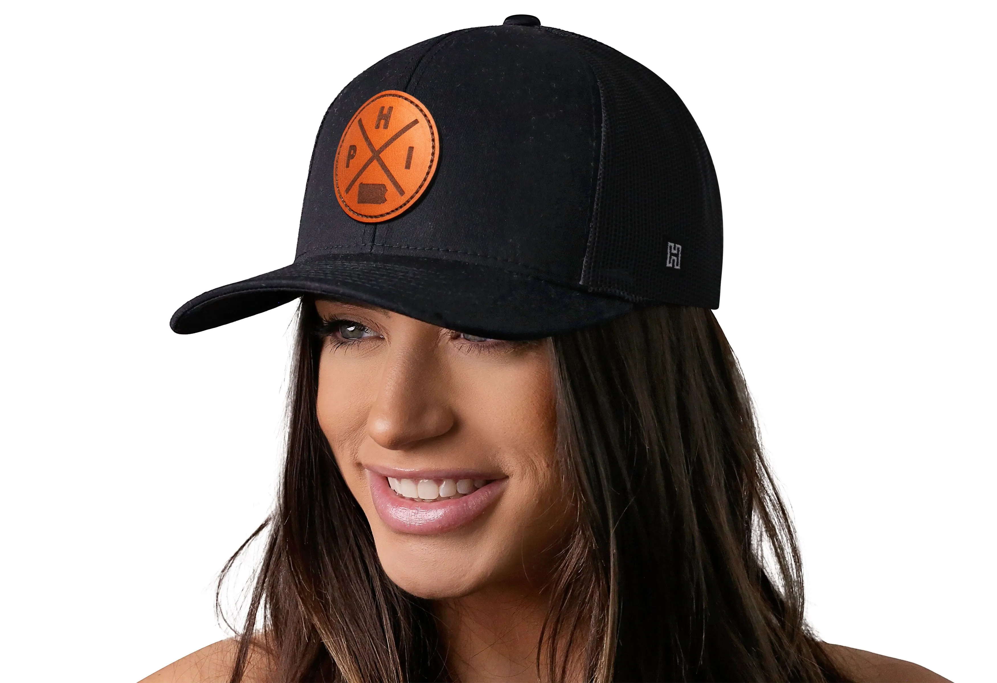 Philadelphia Trucker Hat Leather  |  Black PHI Snapback