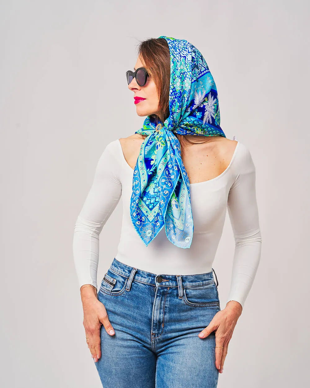 Porta Catania Porta Messina Light Blue Silk Twill Scarf and Ring