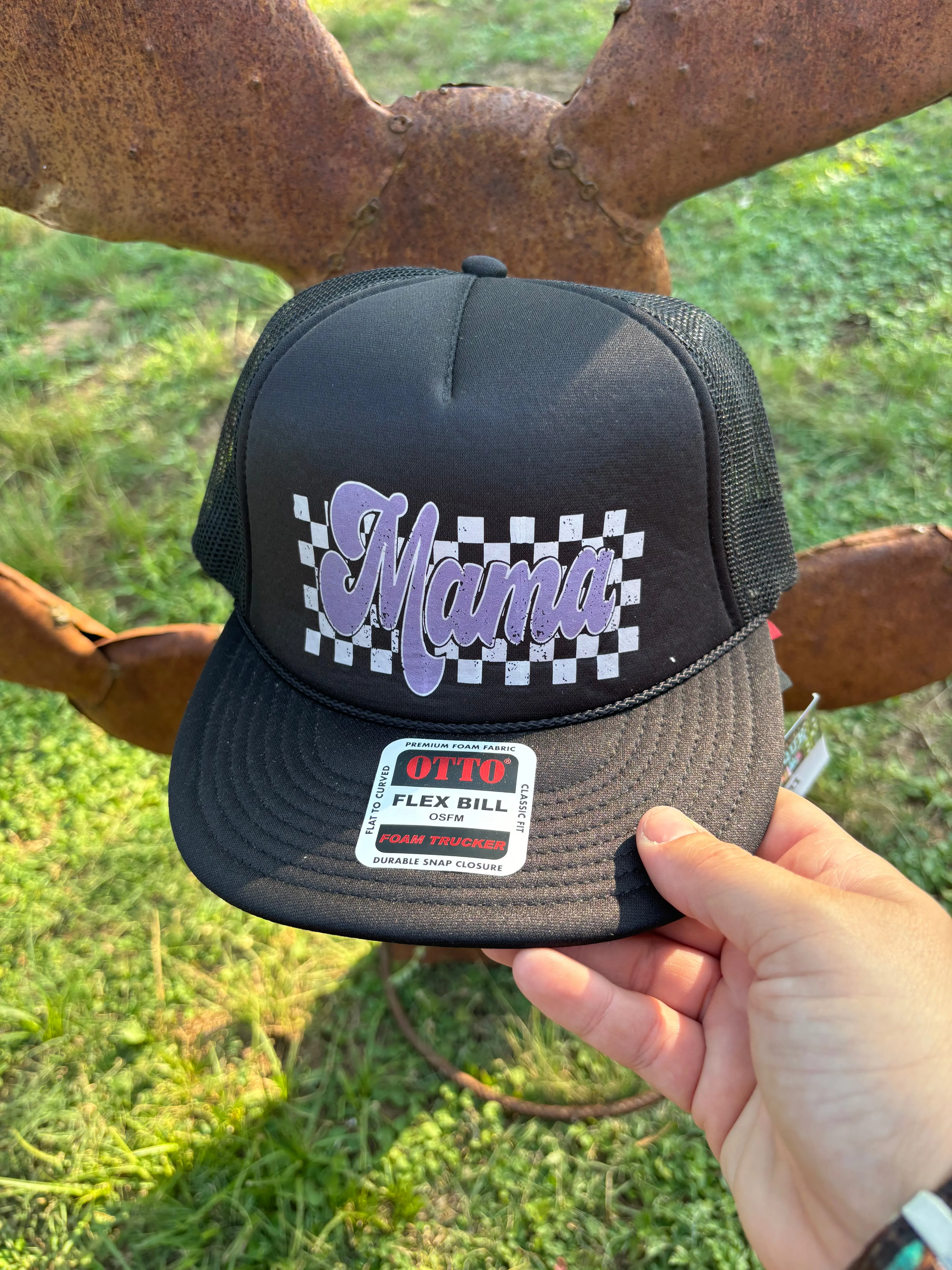 Purple Mama Checkered on Black Hat