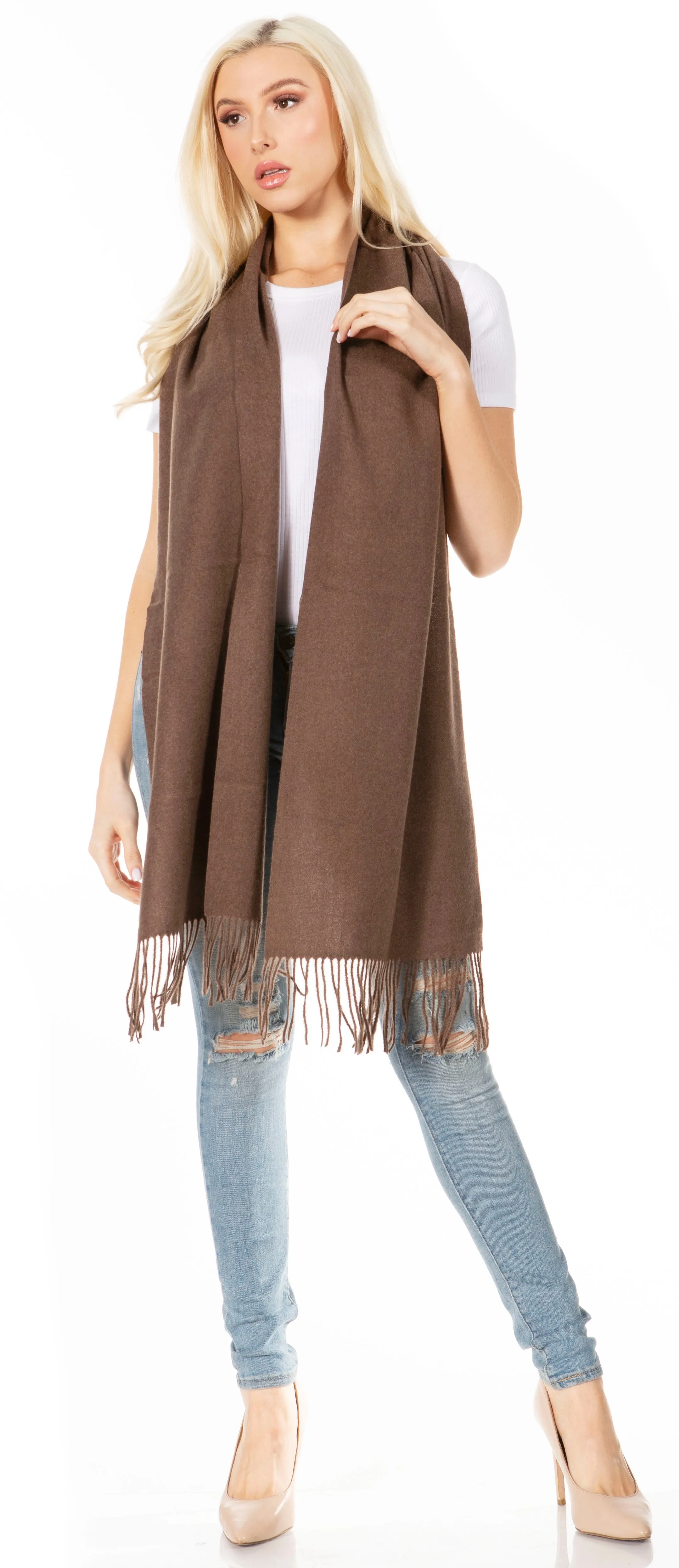 Sakkas Booker Cashmere Feel Solid Colored Unisex Winter Scarf With Fringe