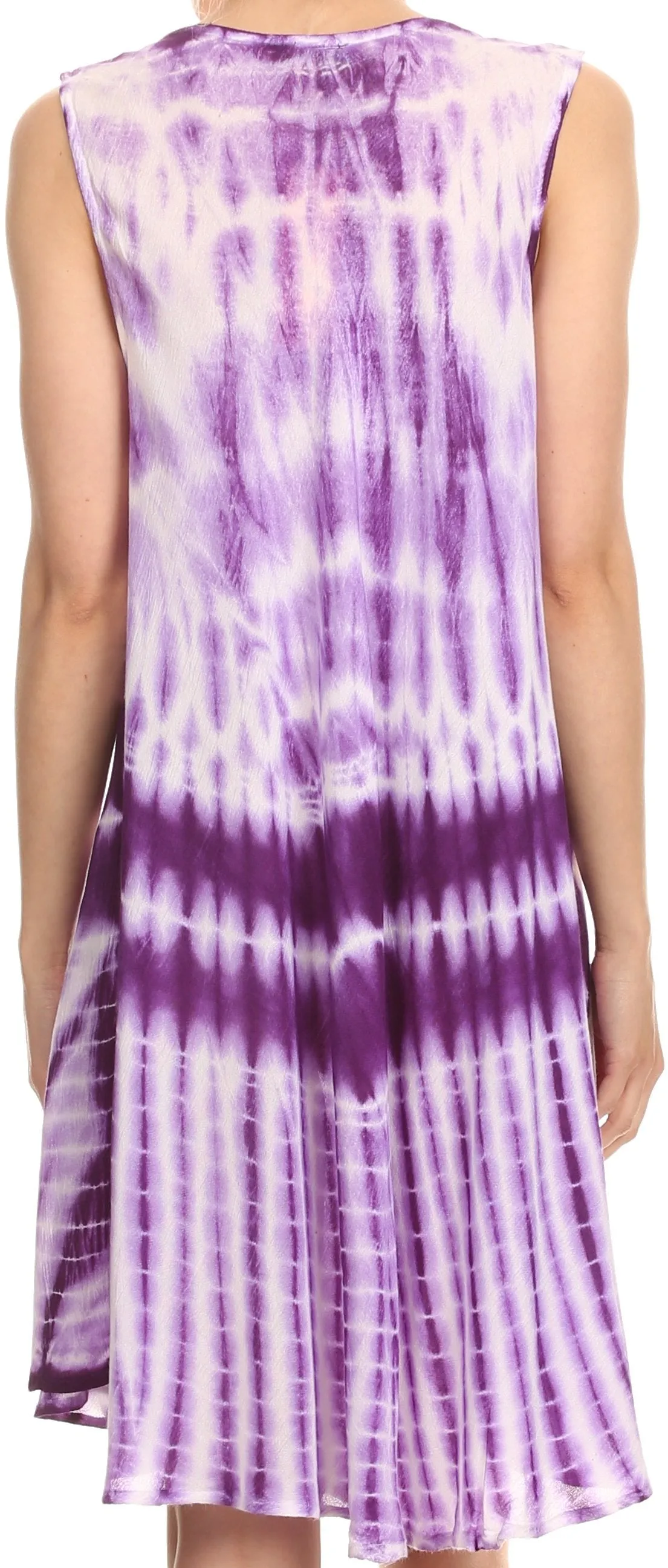 Sakkas Frankie Two Tone Tie Dyed Tank Dress / Cover Up With Embroidery Neckline