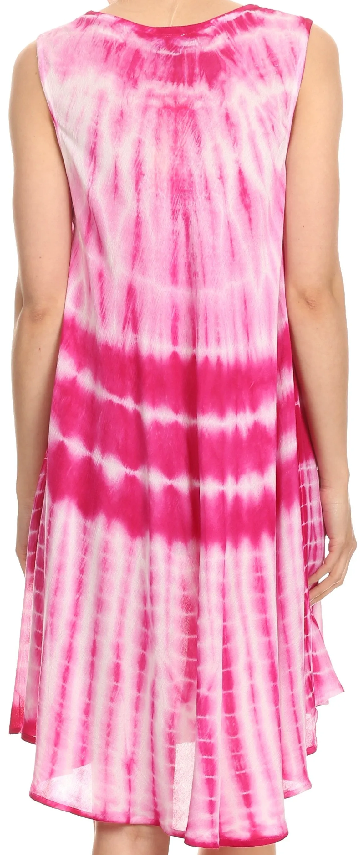 Sakkas Frankie Two Tone Tie Dyed Tank Dress / Cover Up With Embroidery Neckline