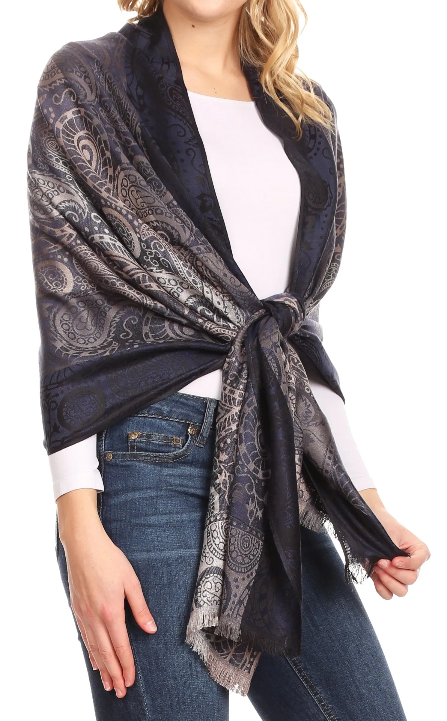 Sakkas Marga Women's Silky Soft Reversible Paisley Woven Pashmina Scarf Shawl Wrap