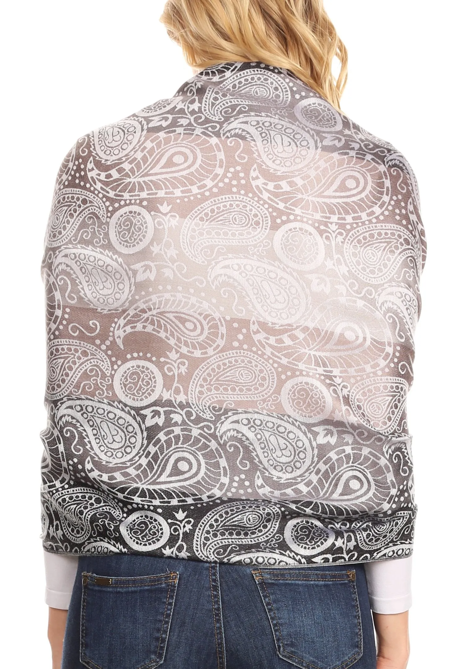 Sakkas Marga Women's Silky Soft Reversible Paisley Woven Pashmina Scarf Shawl Wrap