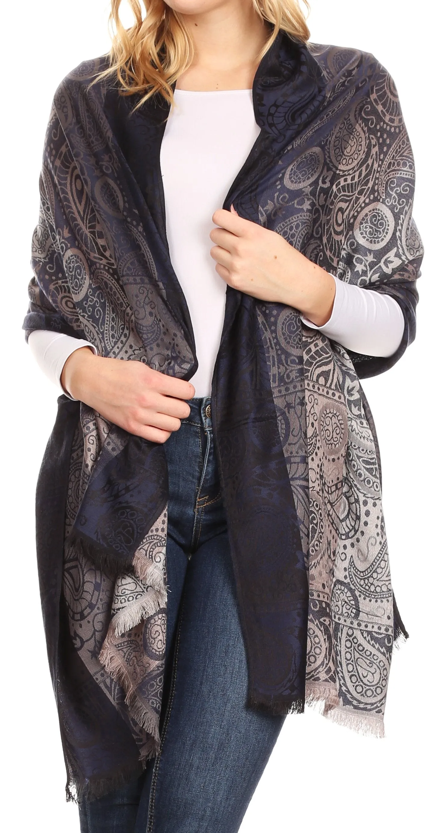 Sakkas Marga Women's Silky Soft Reversible Paisley Woven Pashmina Scarf Shawl Wrap