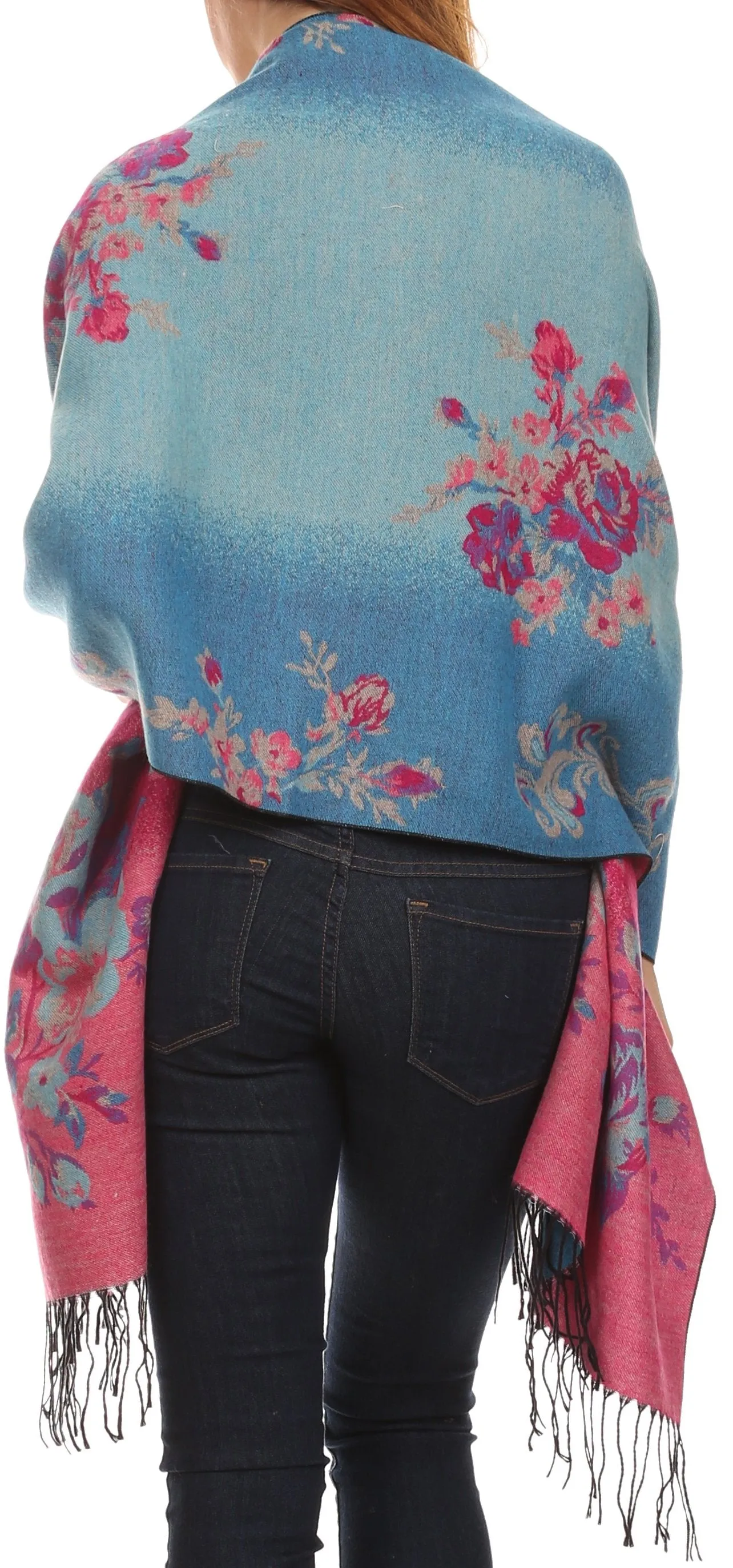 Sakkas Ontario double layer floral Pashmina/ Shawl/ Wrap/ Stole with fringe