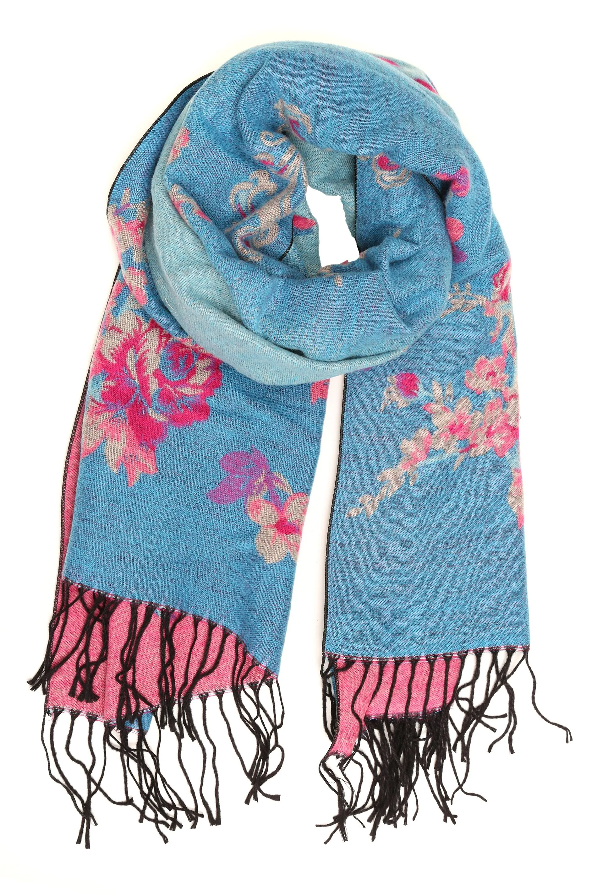 Sakkas Ontario double layer floral Pashmina/ Shawl/ Wrap/ Stole with fringe