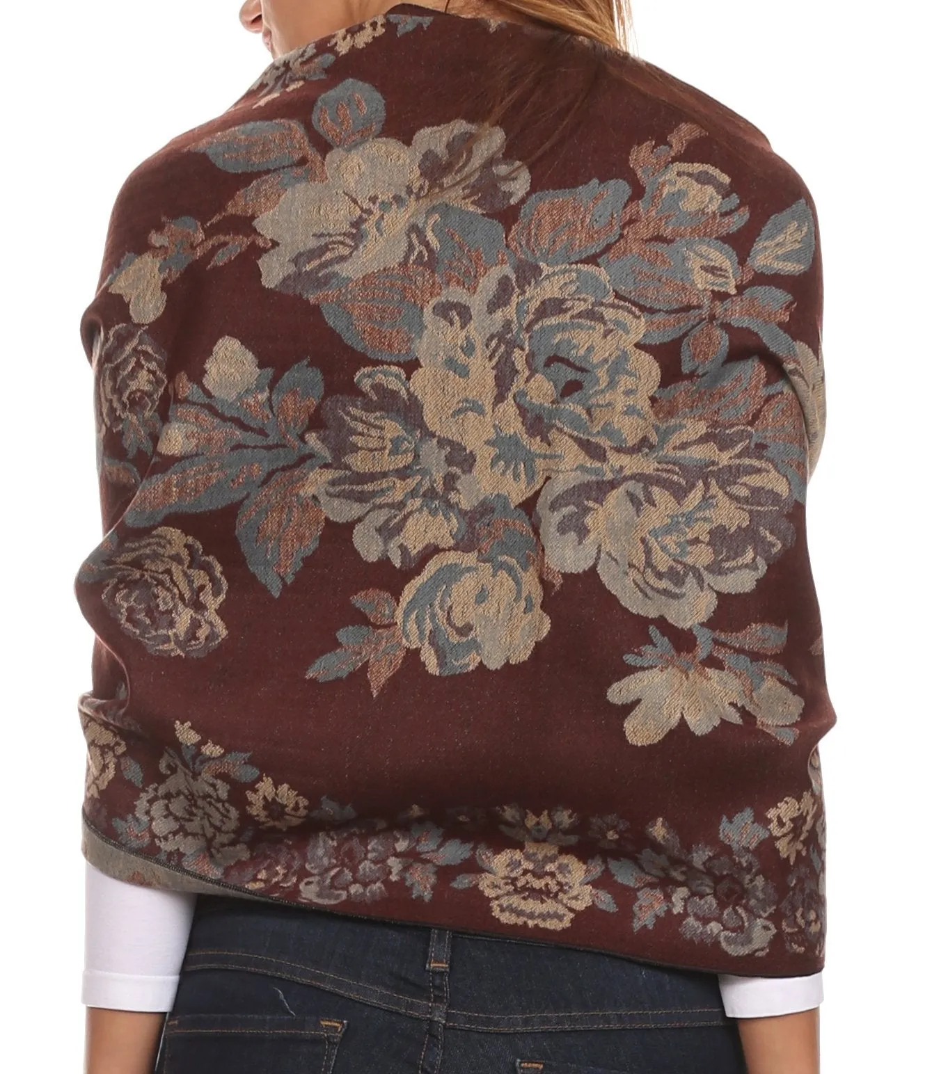 Sakkas Ontario double layer floral Pashmina/ Shawl/ Wrap/ Stole with fringe