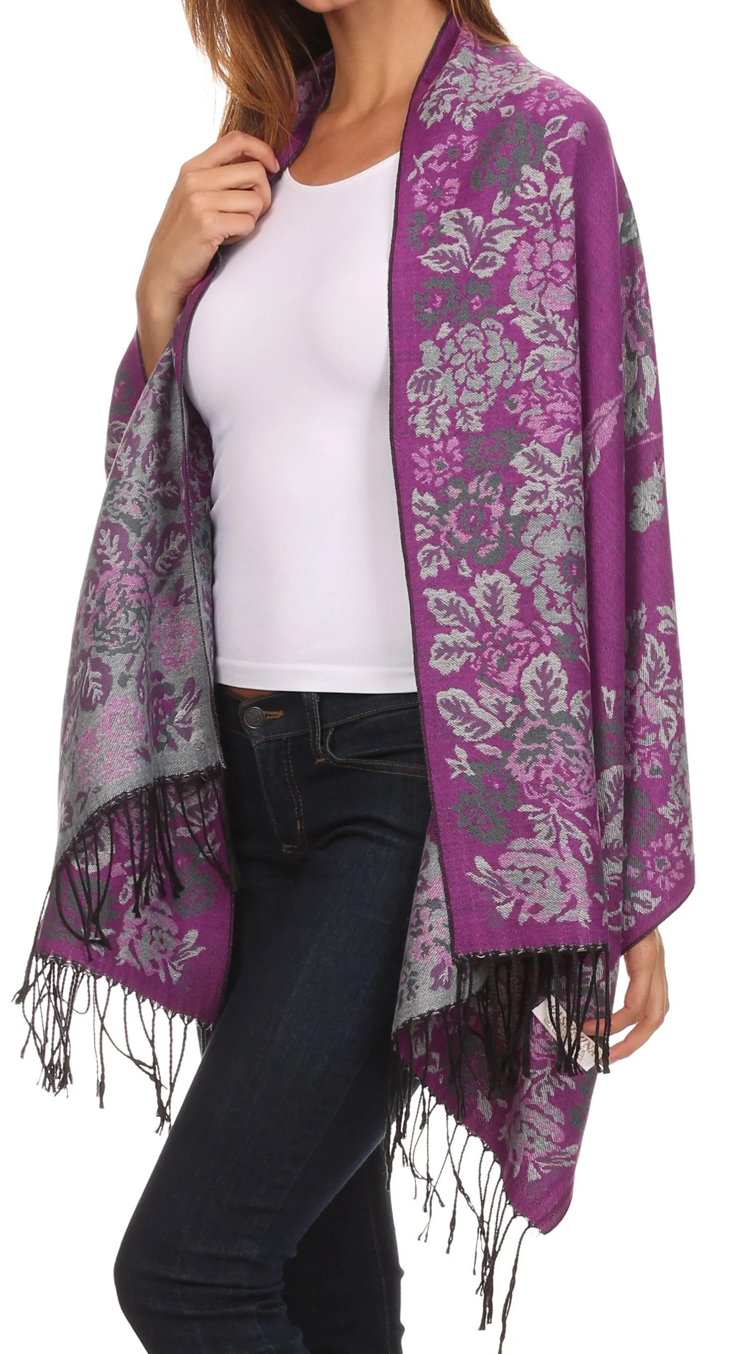 Sakkas Ontario double layer floral Pashmina/ Shawl/ Wrap/ Stole with fringe