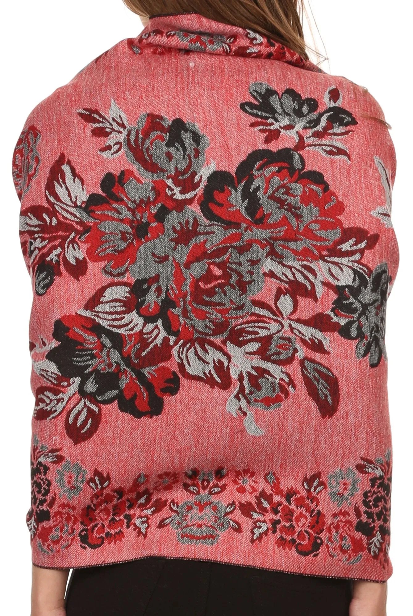 Sakkas Ontario double layer floral Pashmina/ Shawl/ Wrap/ Stole with fringe