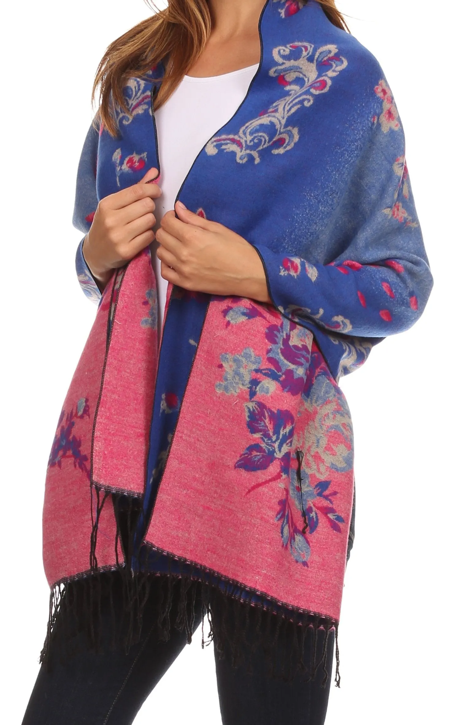 Sakkas Ontario double layer floral Pashmina/ Shawl/ Wrap/ Stole with fringe