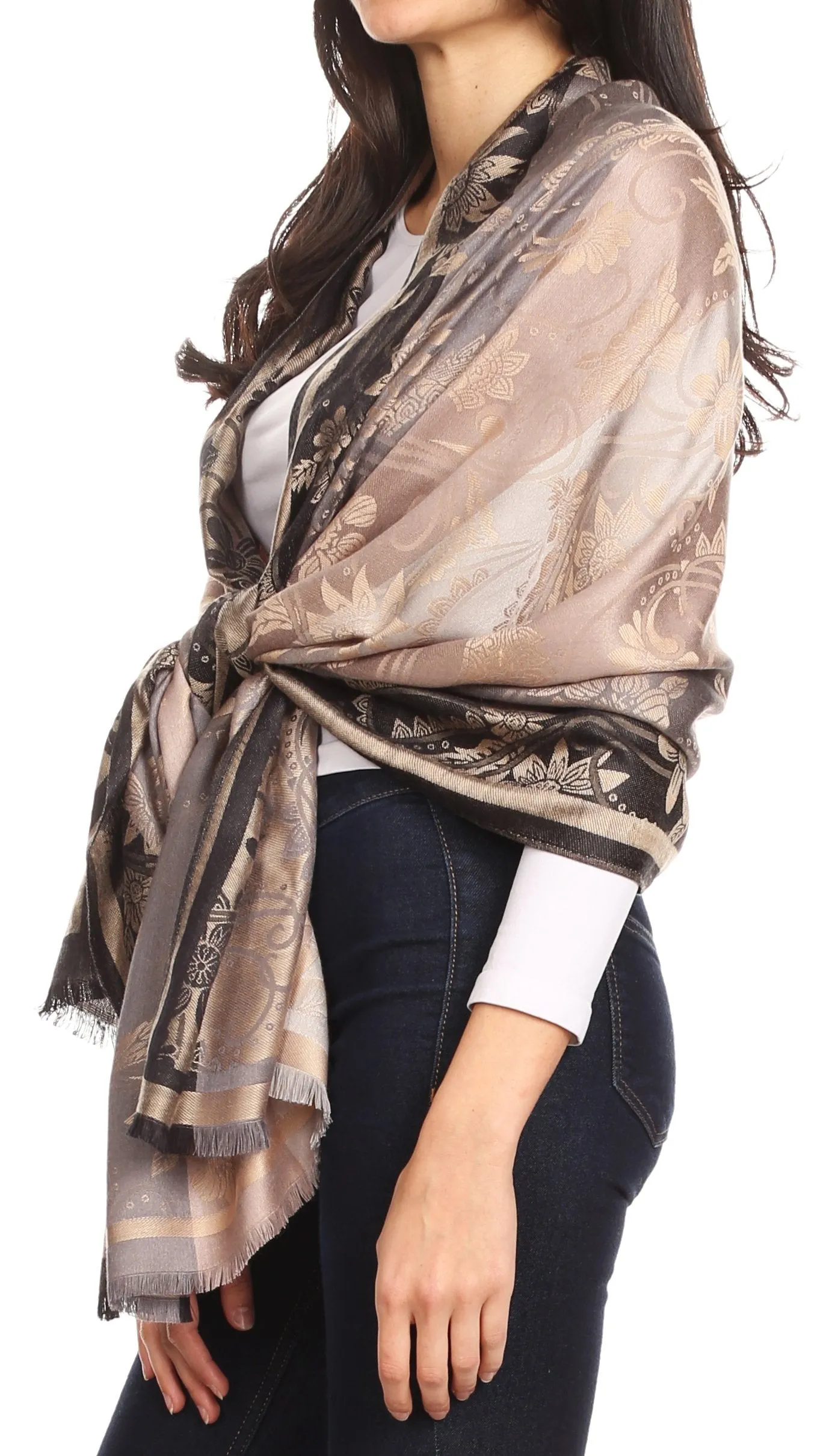 Sakkas Serina Women's Silky Soft Reversible Floral Woven Pashmina Scarf Shawl Wrap